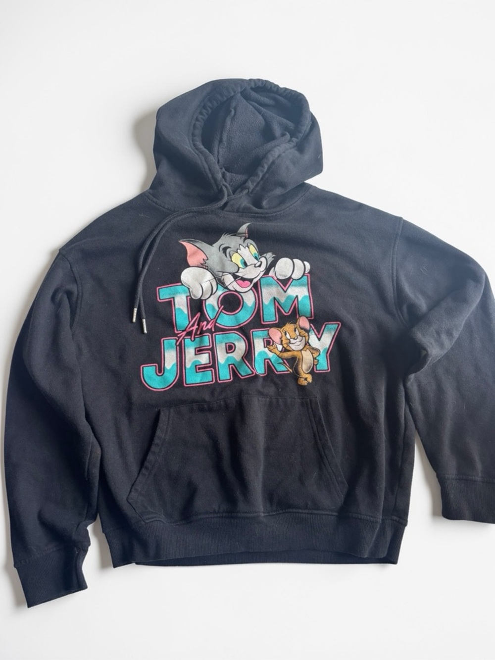 Tom and Jerry Hoodie Black Graphic Cartoon Sweatshirt Small